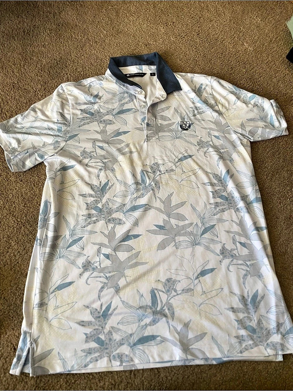 Travismathew Featherweight Drift Polo Size XL Botanical Print White